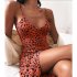 Women V neck Dress Sexy Spaghetti Strap Leopard Print A line Skirt Summer High Waist Sleeveless Mid Skirt green XL