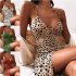 Women V neck Dress Sexy Spaghetti Strap Leopard Print A line Skirt Summer High Waist Sleeveless Mid Skirt green XL