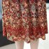 Women V neck Dress Summer Ice Silk Short Sleeves A line Skirt Large Size Loose Casual Dress red XL