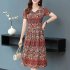 Women V neck Dress Summer Ice Silk Short Sleeves A line Skirt Large Size Loose Casual Dress red XXXL