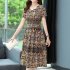 Women V neck Dress Summer Ice Silk Short Sleeves A line Skirt Large Size Loose Casual Dress red XL