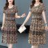 Women V neck Dress Summer Ice Silk Short Sleeves A line Skirt Large Size Loose Casual Dress red XXXL