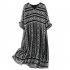 Women V neck Dress Trendy Geometric Printing A line Skirt Casual Half Sleeves High Waist Mid length Skirt black M