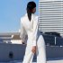 Women V neck Satin Tops Long sleeved Bowknot Tie Fashion Crop Top Blouse 8207 2 white S