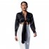 Women V neck Satin Tops Long sleeved Bowknot Tie Fashion Crop Top Blouse 8207 3 black L