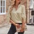 Women V neck Shirt Casual Long Sleeves Loose Tops Simple Solid Color Pullover Tops For Date Party Beach apricot S
