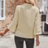 Women V neck Shirt Casual Long Sleeves Loose Tops Simple Solid Color Pullover Tops For Date Party Beach apricot L