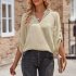 Women V neck Shirt Casual Long Sleeves Loose Tops Simple Solid Color Pullover Tops For Date Party Beach apricot L
