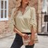 Women V neck Shirt Casual Long Sleeves Loose Tops Simple Solid Color Pullover Tops For Date Party Beach apricot L