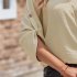 Women V neck Shirt Casual Long Sleeves Loose Tops Simple Solid Color Pullover Tops For Date Party Beach apricot XL