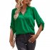 Women V neck Shirt Casual Long Sleeves Loose Tops Simple Solid Color Pullover Tops For Date Party Beach green M