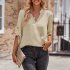 Women V neck Shirt Casual Long Sleeves Loose Tops Simple Solid Color Pullover Tops For Date Party Beach green L