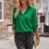 Women V neck Shirt Casual Long Sleeves Loose Tops Simple Solid Color Pullover Tops For Date Party Beach green XL