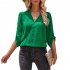 Women V neck Shirt Casual Long Sleeves Loose Tops Simple Solid Color Pullover Tops For Date Party Beach green XL