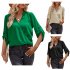 Women V neck Shirt Casual Long Sleeves Loose Tops Simple Solid Color Pullover Tops For Date Party Beach green XL