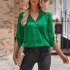 Women V neck Shirt Casual Long Sleeves Loose Tops Simple Solid Color Pullover Tops For Date Party Beach green L