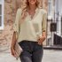 Women V neck Shirt Casual Long Sleeves Loose Tops Simple Solid Color Pullover Tops For Date Party Beach black S