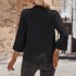 Women V neck Shirt Casual Long Sleeves Loose Tops Simple Solid Color Pullover Tops For Date Party Beach black S
