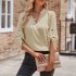 Women V neck Shirt Casual Long Sleeves Loose Tops Simple Solid Color Pullover Tops For Date Party Beach black S