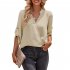 Women V neck Shirt Casual Long Sleeves Loose Tops Simple Solid Color Pullover Tops For Date Party Beach black L