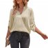 Women V neck Shirt Casual Long Sleeves Loose Tops Simple Solid Color Pullover Tops For Date Party Beach black L