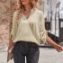 Women V neck Shirt Casual Long Sleeves Loose Tops Simple Solid Color Pullover Tops For Date Party Beach black L
