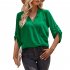 Women V neck Shirt Casual Long Sleeves Loose Tops Simple Solid Color Pullover Tops For Date Party Beach black L