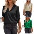 Women V neck Shirt Casual Long Sleeves Loose Tops Simple Solid Color Pullover Tops For Date Party Beach black L