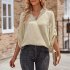 Women V neck Shirt Casual Long Sleeves Loose Tops Simple Solid Color Pullover Tops For Date Party Beach black L