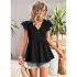 Women V neck Short Sleeve Blouse Summer Casual Loose Hollow out Shirt Simple Elegant Solid Color Tops rose red S