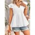 Women V neck Short Sleeve Blouse Summer Casual Loose Hollow out Shirt Simple Elegant Solid Color Tops rose red XL