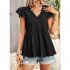 Women V neck Short Sleeve Blouse Summer Casual Loose Hollow out Shirt Simple Elegant Solid Color Tops rose red XL