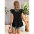 Women V neck Short Sleeve Blouse Summer Casual Loose Hollow out Shirt Simple Elegant Solid Color Tops rose red XL