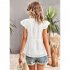 Women V neck Short Sleeve Blouse Summer Casual Loose Hollow out Shirt Simple Elegant Solid Color Tops rose red XL