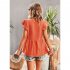 Women V neck Short Sleeve Blouse Summer Casual Loose Hollow out Shirt Simple Elegant Solid Color Tops rose red XL
