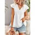 Women V neck Short Sleeve Blouse Summer Casual Loose Hollow out Shirt Simple Elegant Solid Color Tops rose red XL