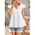 Women V neck Short Sleeve Blouse Summer Casual Loose Hollow out Shirt Simple Elegant Solid Color Tops rose red XL