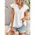 Women V neck Short Sleeve Blouse Summer Casual Loose Hollow out Shirt Simple Elegant Solid Color Tops black XL