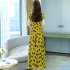 Women V neck Short Sleeves Dress Polka Dot Printing Slimming A line Skirt Elegant Beach Dress yellow M