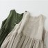 Women V neck Tank Dress Summer Linen Sleeveless A line Skirt Casual High Waist Solid Color Pullover Dress Army Green M