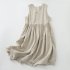 Women V neck Tank Dress Summer Linen Sleeveless A line Skirt Casual High Waist Solid Color Pullover Dress Army Green M