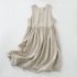 Women V neck Tank Dress Summer Linen Sleeveless A line Skirt Casual High Waist Solid Color Pullover Dress Army Green M