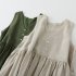 Women V neck Tank Dress Summer Linen Sleeveless A line Skirt Casual High Waist Solid Color Pullover Dress Army Green M