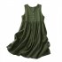 Women V neck Tank Dress Summer Linen Sleeveless A line Skirt Casual High Waist Solid Color Pullover Dress Army Green 2XL