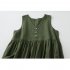 Women V neck Tank Dress Summer Linen Sleeveless A line Skirt Casual High Waist Solid Color Pullover Dress Army Green 2XL