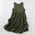 Women V neck Tank Dress Summer Linen Sleeveless A line Skirt Casual High Waist Solid Color Pullover Dress linen color M