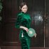 Women Velvet Cheongsam Dress Stylish Slim Fit Large Size Long Skirt Elegant Stand Collar High Slit Dress T0072 2 purple L