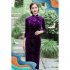Women Velvet Cheongsam Dress Stylish Slim Fit Large Size Long Skirt Elegant Stand Collar High Slit Dress T0072 3 sapphire blue L