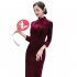 Women Velvet Cheongsam Dress Stylish Slim Fit Large Size Long Skirt Elegant Stand Collar High Slit Dress T0072 3 sapphire blue L