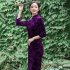 Women Velvet Cheongsam Dress Stylish Slim Fit Large Size Long Skirt Elegant Stand Collar High Slit Dress T0072 3 sapphire blue XXXL